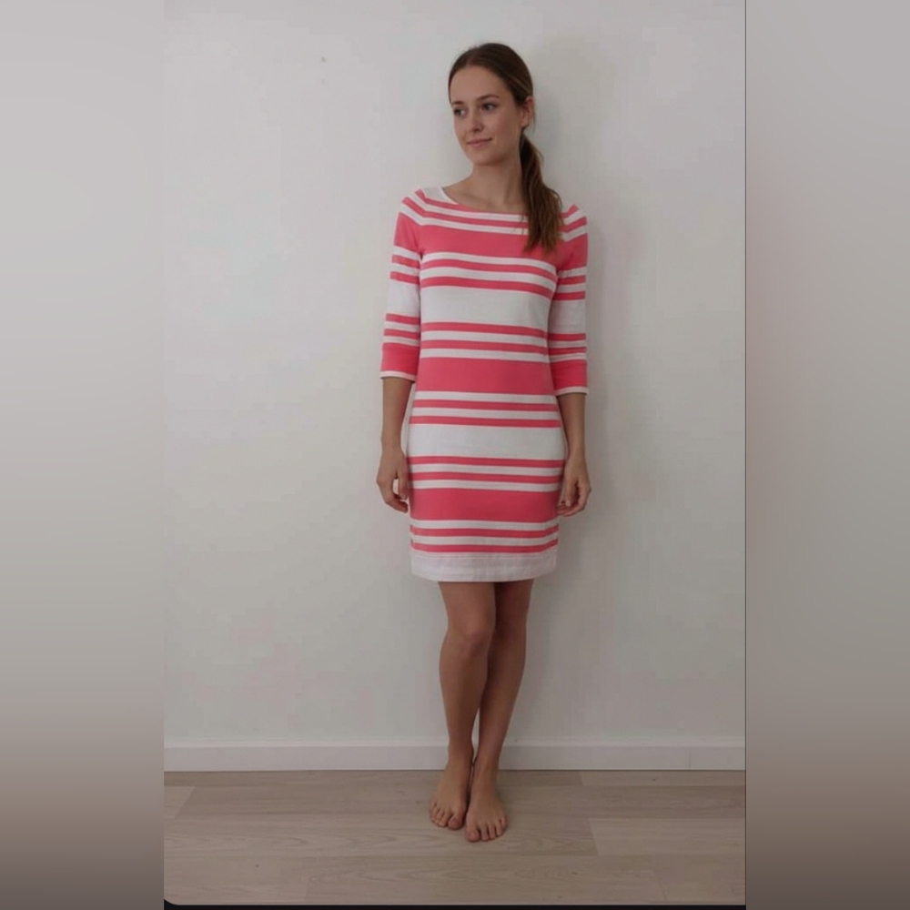 Lilly Pulitzer Coral White Stripe Preppy Coastal Summer Shift Dress Size XS